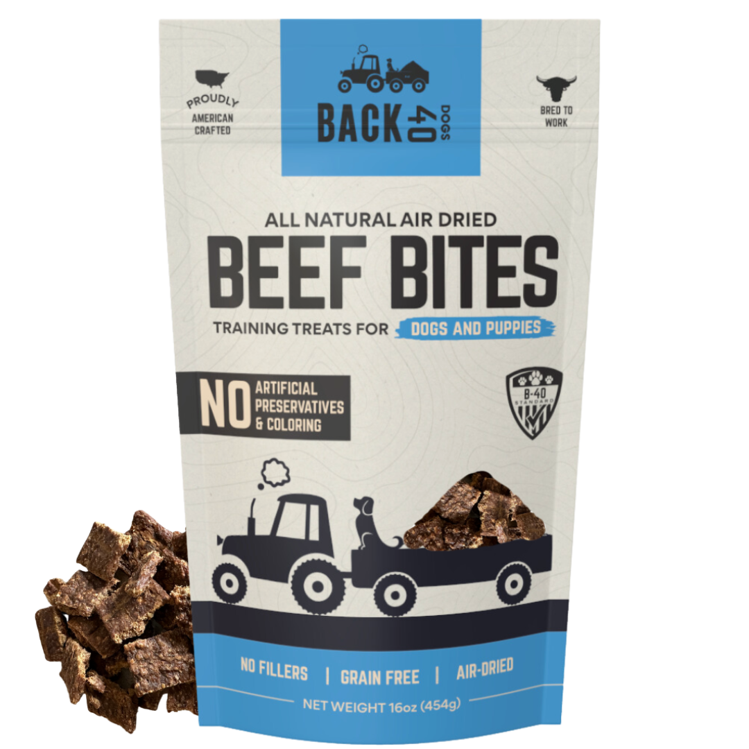 Bag of all-natural beef dog treats with no preservatives or fillers.