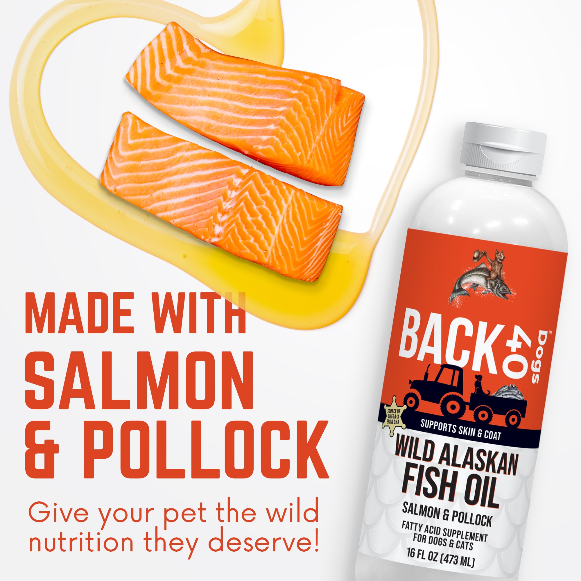 Salmon Oil for Dogs & Cats - Healthy Skin & Coat, Fish Oil, Omega 3 EPA  DHA, Liquid Food Supplement for Pets, All Natural, Supports Joint & Bone